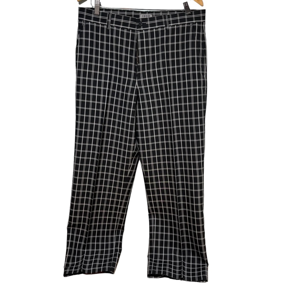 IZOD XFG Mens Golf Pants 34x30 Black‎ White Plaid Performance Trousers #399/398